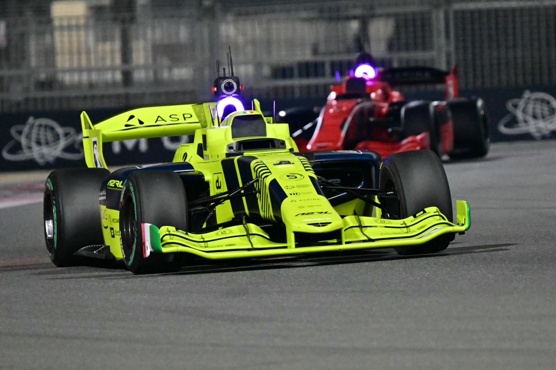 Team Polimove compete during the Abu Dhabi Autonomous Racing League (A2RL) at the Yas Marina Circuit in Abu Dhabi on April 27, 2024. (Photo by Giuseppe CACACE / AFP) (Photo by GIUSEPPE CACACE/AFP via Getty Images)