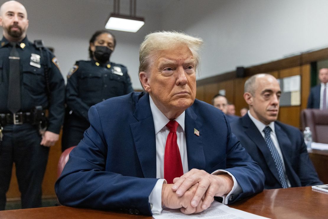 Former US President Donald Trump sits in the courtroom at Manhattan criminal court in New York, US, on Thursday, May 16, 2024. Jeenah Moon/Pool via REUTERS
