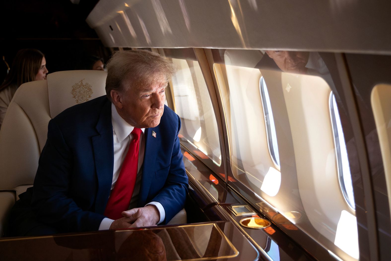 Former US President Donald Trump looks out at people on the beach as he flies to a rally in Wildwood, New Jersey, on Saturday, May 11. <a href="index.php?page=&url=https%3A%2F%2Fwww.cnn.com%2F2024%2F05%2F11%2Fpolitics%2Ftrump-rally-new-jersey%2Findex.html" target="_blank">Trump held a beachfront rally on the Jersey Shore</a>, returning to the campaign trail after an <a href="index.php?page=&url=https%3A%2F%2Fwww.cnn.com%2F2024%2F05%2F07%2Fpolitics%2Ftakeaways-stormy-daniels-hush-money-testimony%2Findex.html" target="_blank">explosive week of testimony</a> in his hush money trial in New York.