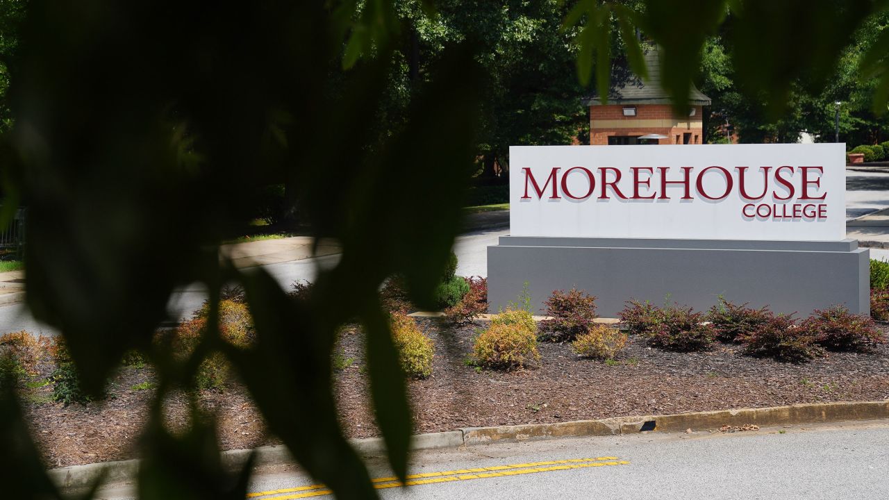 Signage is displayed at an entrance to Morehouse College in Atlanta, Georgia, U.S., on Friday, July 17, 2020.
