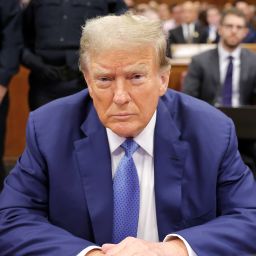 Former President Donald Trump sits in the courtroom during his hush money trial at Manhattan Criminal Court on May 20, 2024 in New York City.