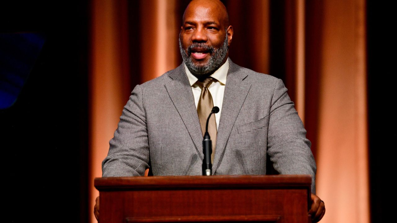 NEW YORK, NEW YORK - FEBRUARY 06: Jelani Cobb speaks onstage during The 2023 duPont-Columbia Award Winners announced at Awards Ceremony hosted by Norah O'Donnell and Amna Nawaz at Columbia University on February 06, 2023 in New York City. (Photo by Eugene Gologursky/Getty Images for Columbia Journalism School)