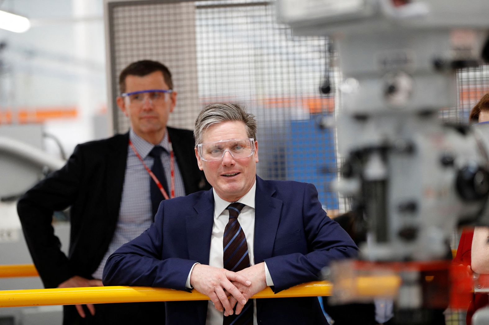 Starmer tours the technology training facility at Birmingham City University in Birmingham, England, in March 2018.