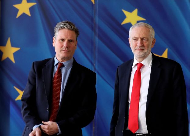 Starmer, left, and then-Labour Party leader Jeremy Corbyn leave together after a meeting with the European Union's chief Brexit negotiator in Brussels, Belgium, in March 2019.