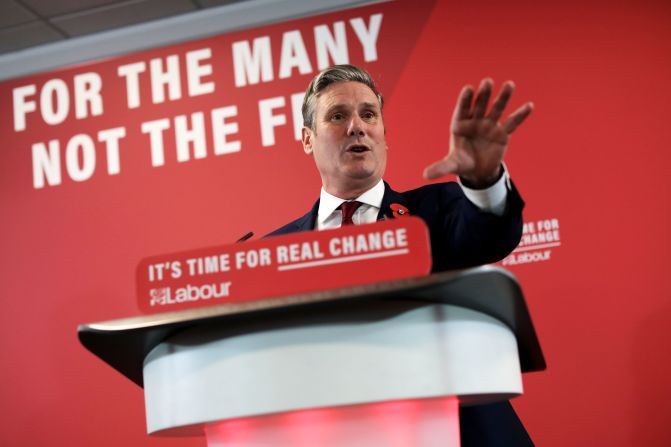 Starmer addresses an audience in Harlow, England, in November 2019.