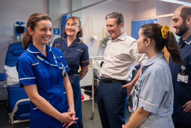 Starmer meets nurses during a visit to Addenbrooke's Hospital in Cambridge, England, in February 2020.