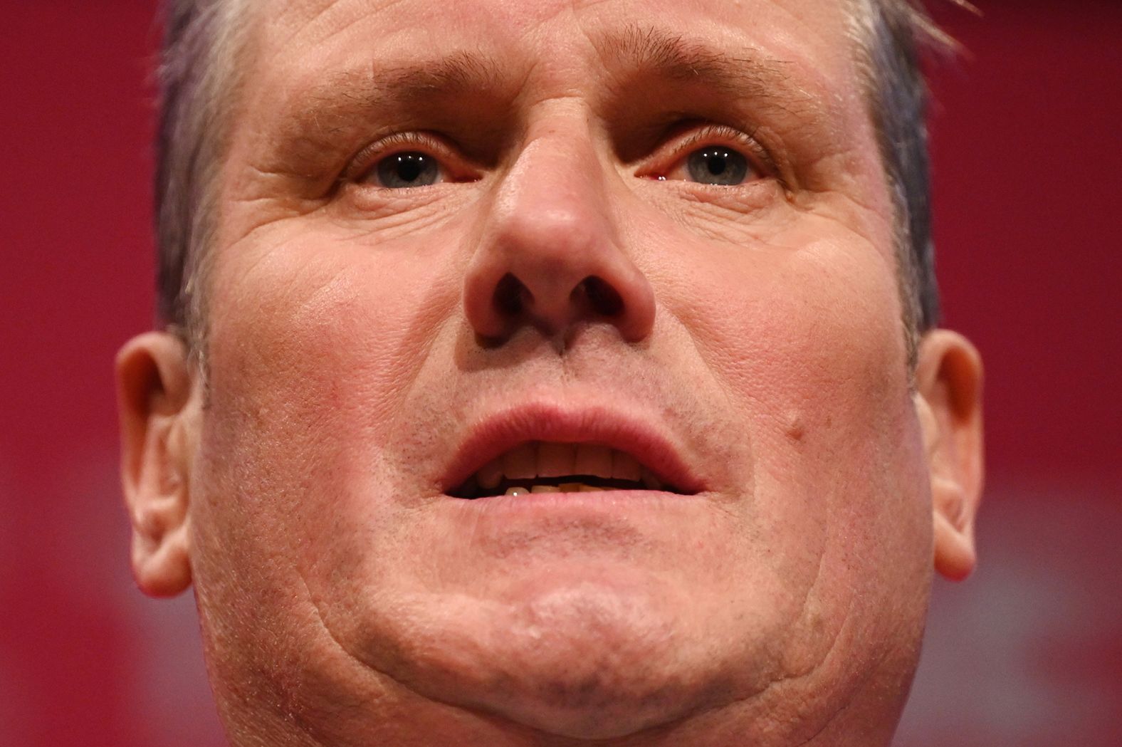 Starmer delivers the keynote speech during the Labour Party Conference in Brighton, England, in September 2021. It was his first in-person conference as Labour leader.