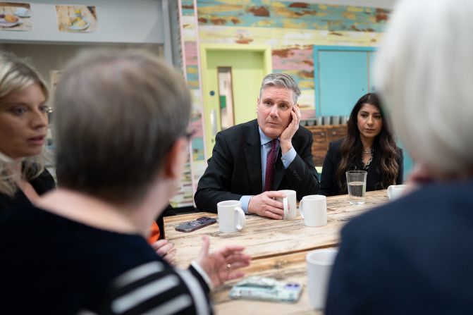 While visiting Scunthorpe, England, in April 2023, Starmer meets representatives from organizations that are dedicated to supporting victims of violence against women and girls.