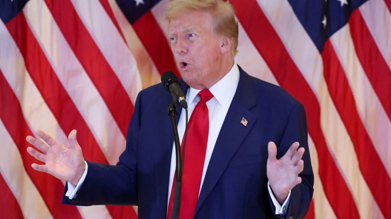 Former President Donald Trump speaks at Trump Tower in New York City on May 31.