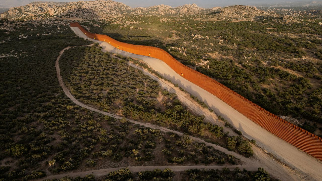 A drone view shows the U.S.-Mexico border wall, in Jacumba Hot Springs, California, U.S. June 3, 2024.  REUTERS/Go Nakamura