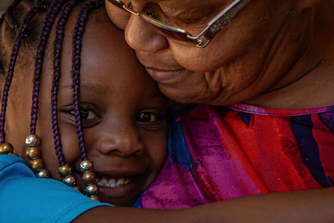 Angela McDonald shares a moment with her great-granddaughter Ah'Mia Marshall at McDonald's apartment in Boca Raton, Florida, on Thursday, May 30.