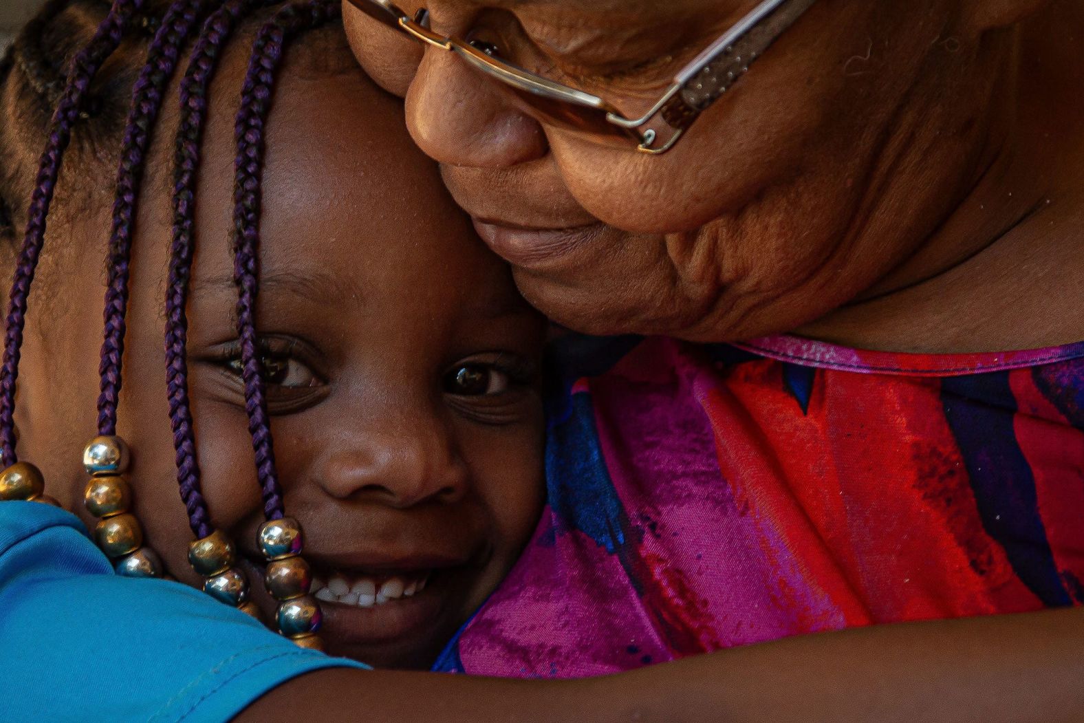 Angela McDonald shares a moment with her great-granddaughter Ah'Mia Marshall at McDonald's apartment in Boca Raton, Florida, on Thursday, May 30.