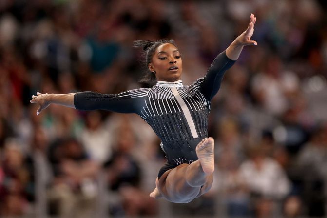 <a href="http://www.cnn.com/2019/10/11/sport/gallery/simone-biles/index.html" target="_blank">Simone Biles</a> competes in the floor exercise at the US Gymnastics Championships on Friday, May 31. She would later win <a href="https://www.cnn.com/2024/06/02/sport/simone-biles-xfinity-us-gymnastics-championships-second-day-spt-intl/index.html" target="_blank">a record-extending ninth national title</a> in the all-around.