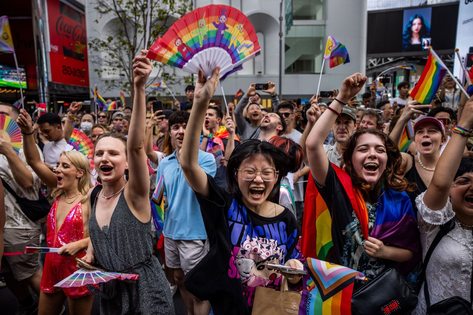 People cheer during the Bangkok Pride Parade in Bangkok, Thailand, on Saturday, June 1. Earlier this year, Thailand's House of Representatives <a href="index.php?page=&url=https%3A%2F%2Fwww.cnn.com%2F2024%2F03%2F27%2Fasia%2Fthailand-passes-marriage-equality-bill-intl-hnk%2Findex.html" target="_blank">voted to legalize same-sex marriage</a>, bringing the country a step closer to becoming the third territory in Asia to guarantee equal marital rights.