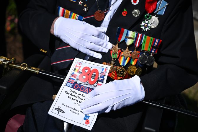 The medals of D-Day veteran Kenneth Swain are seen before a commemoration service in Portland, England, on Thursday.