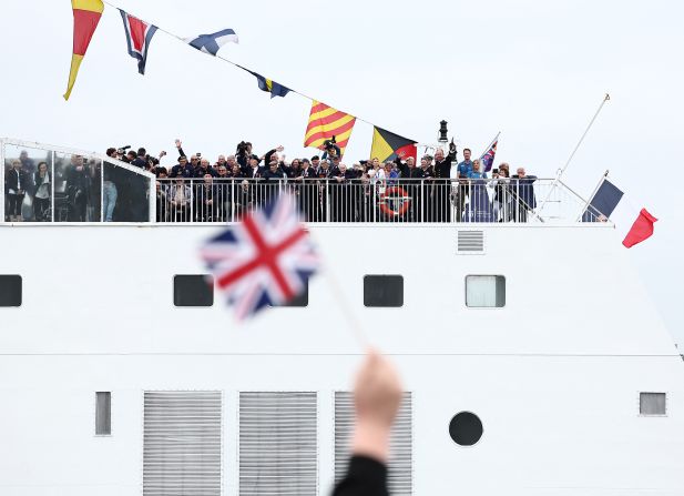 D-Day veterans aboard a Brittany Ferries ship leave Portsmouth on Tuesday, June 4, to take part in the anniversary commemorations in France.