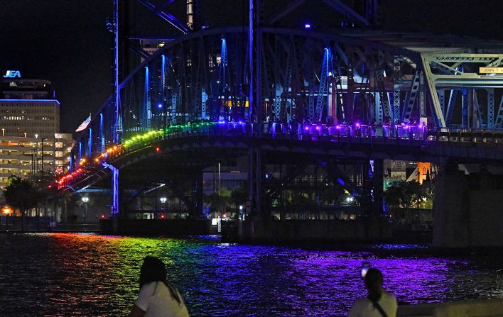 Supporters of Jacksonville, Florida's LGBTQ community organized a rainbow lighting of the city's Main Street Bridge on Friday, May 31. <a href="https://www.jacksonville.com/story/news/local/2024/06/01/jacksonville-residents-shine-pride-lights-after-florida-stops-official-bridge-displa-them-on-bridges/73914750007/" target="_blank" target="_blank">According to the Florida Times-Union</a>, the lighting was in response to a state Department of Transportation decision to keep the nearby Acosta Bridge lit red, white and blue all summer. Acosta had rainbow lights the past three years for Pride Month. <a href="http://www.cnn.com/2024/05/30/world/gallery/photos-this-week-may-23-may-30/index.html" target="_blank">See last week in 39 photos</a>.