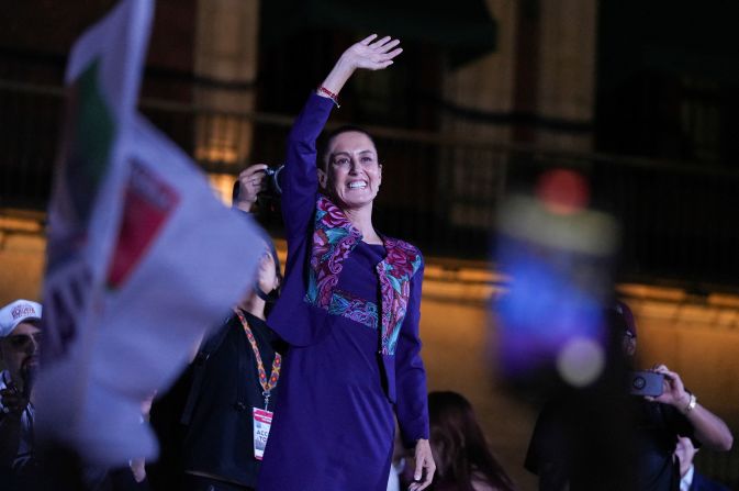 Claudia Sheinbaum greets her supporters in Mexico City on Monday, June 3, after she was elected as <a href="https://www.cnn.com/2024/06/03/americas/mexico-election-result-first-female-president-intl-hnk" target="_blank">Mexico's first female president</a>.