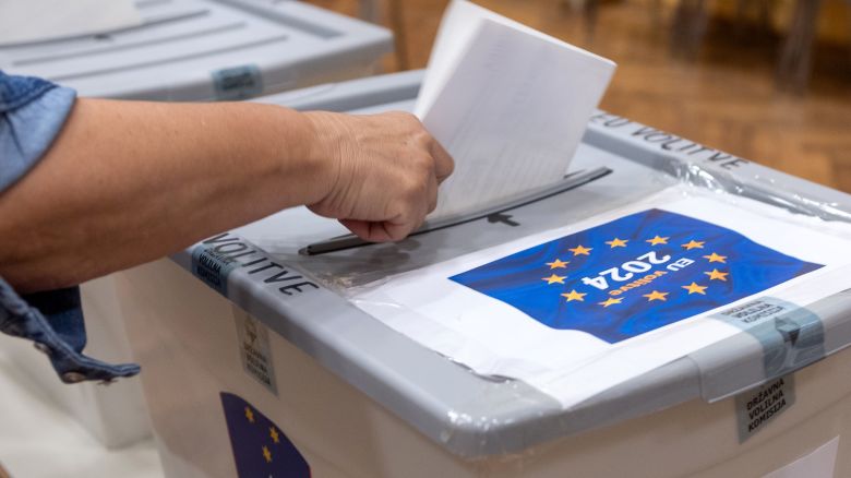 Citizens cast their votes in Ljubljana, Slovenia on June 9, 2024 as voters in most EU countries began casting their ballots Sunday to elect their representatives in the European Parliament (EP) for a five-year term. 