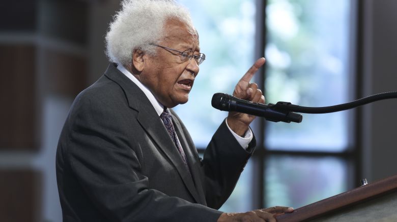 ATLANTA, GA - JULY 30: Civil rights leader Rev. James M. Lawson speaks during the funeral service of the late Rep. John Lewis (D-GA) at Ebenezer Baptist Church on July 30, 2020 in Atlanta, Georgia. Former U.S. President Barack Obama gave the eulogy for the late Democratic congressman and former presidents George W. Bush and Bill Clinton were also in attendance. Rep. Lewis was a civil rights pioneer, contemporary of Dr. Martin Luther King, Jr. and helped to organize and address the historic March on Washington in August 1963. (Photo by Alyssa Pointer-Pool/Getty Images)