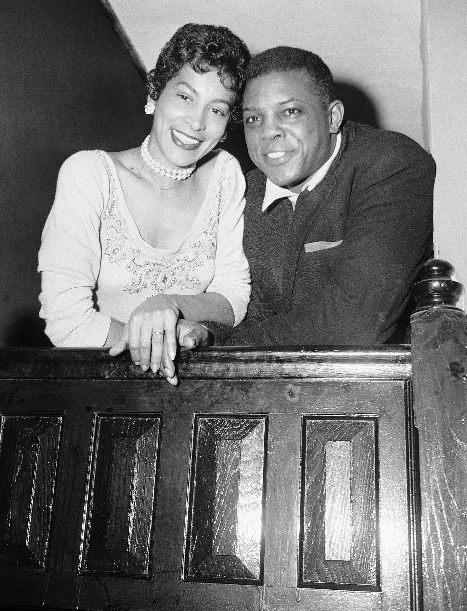 Margherite Wendell poses with Mays, hours after their wedding on February 14, 1956.