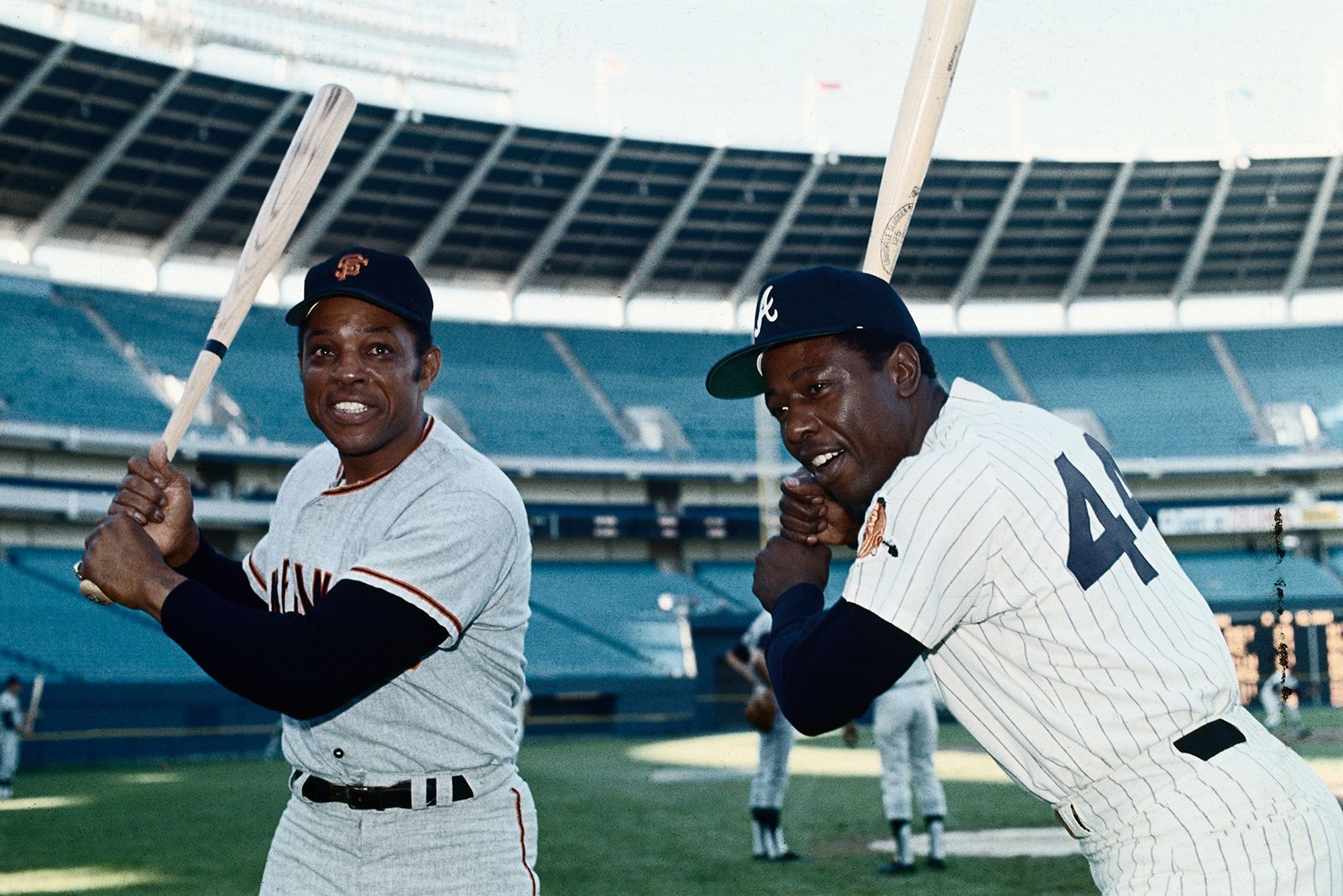 Mays with Hank Aaron on August 3, 1969.