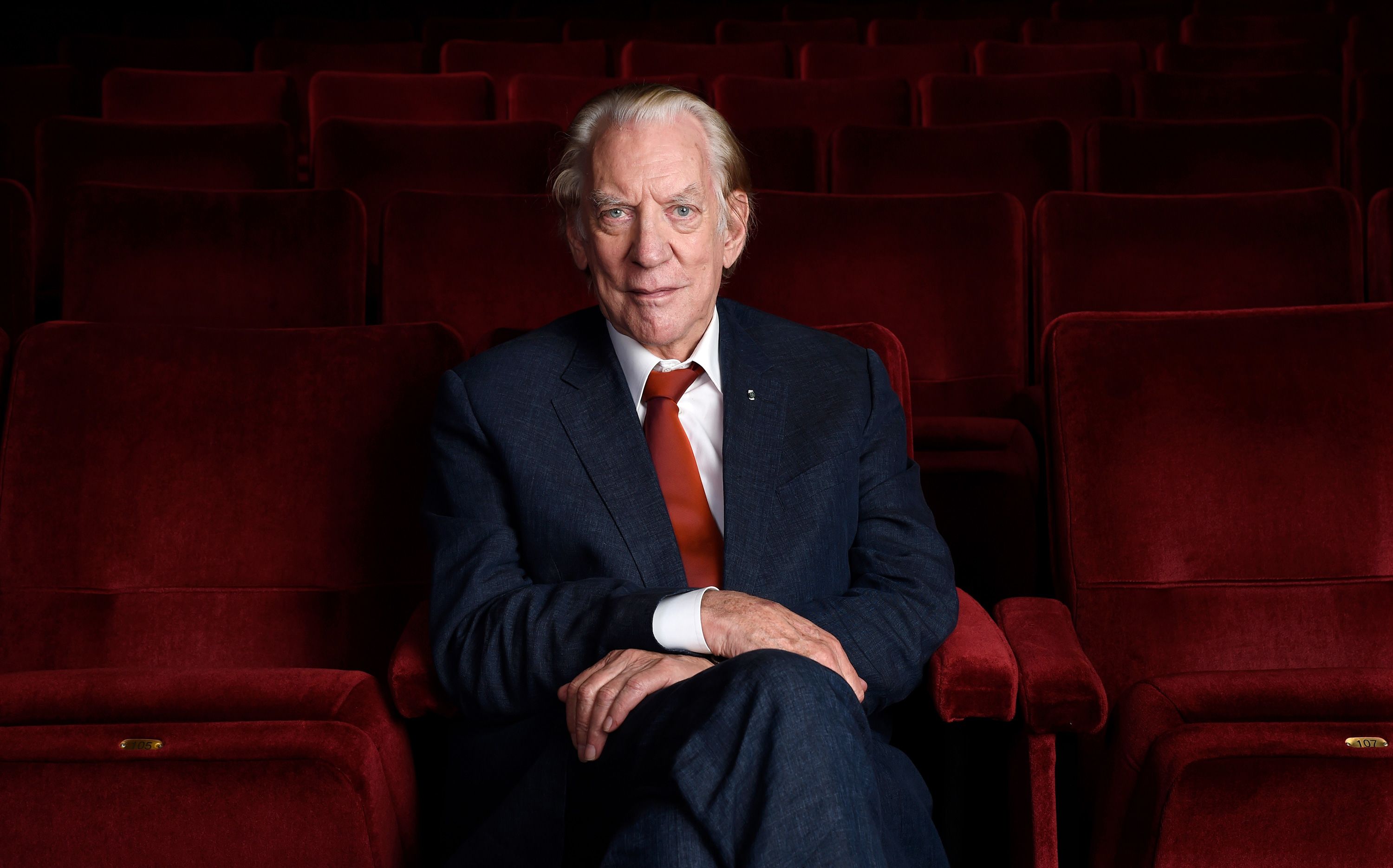 Actor Donald Sutherland appears at the Academy of Motion Picture Arts and Sciences in Beverly Hills, Calif., on Oct. 13, 2017. Sutherland, the towering Canadian actor whose career spanned "M.A.S.H." to "The Hunger Games," has died at 88.