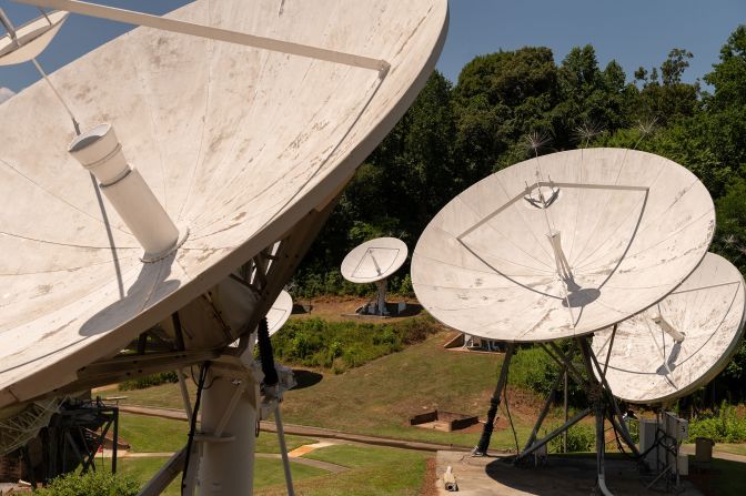 Satellite dishes are seen at CNN's Atlanta headquarters on Monday.