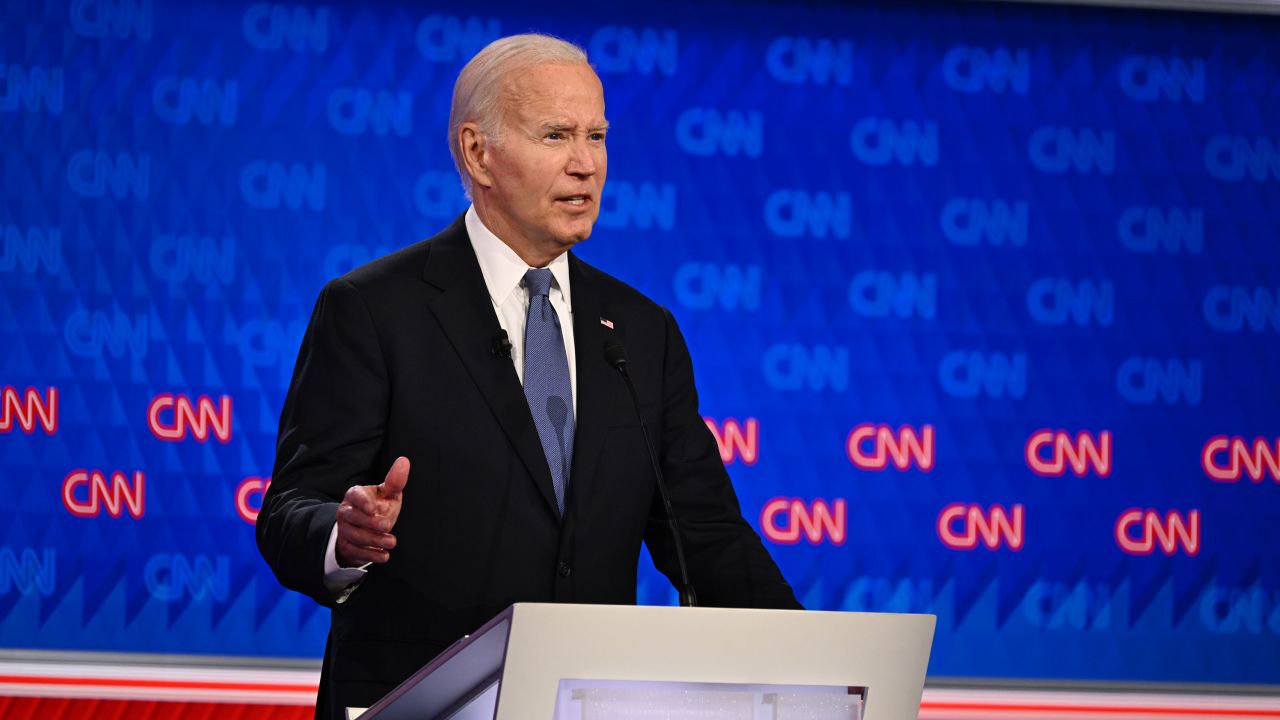 Former President Donald Trump and President Joe Biden debate at CNN's Atlanta studios on June 27, 2024.