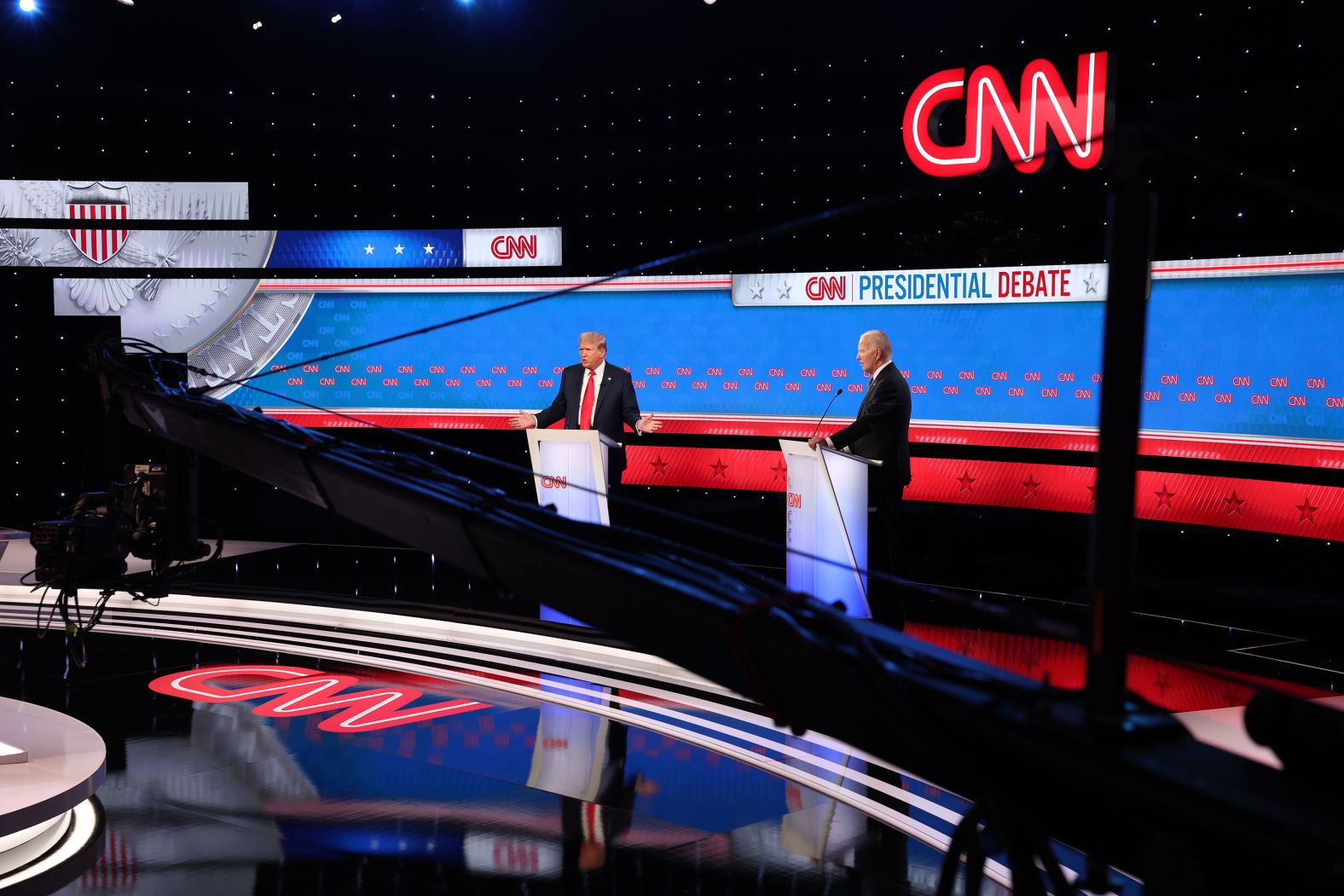 Trump speaks during the debate.