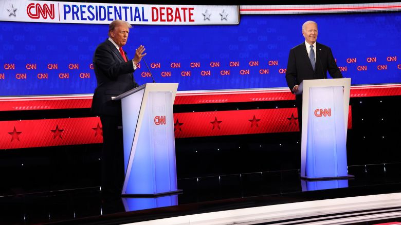 Former President Donald Trump and President Joe Biden debate at CNN's Atlanta studios on June 27, 2024.