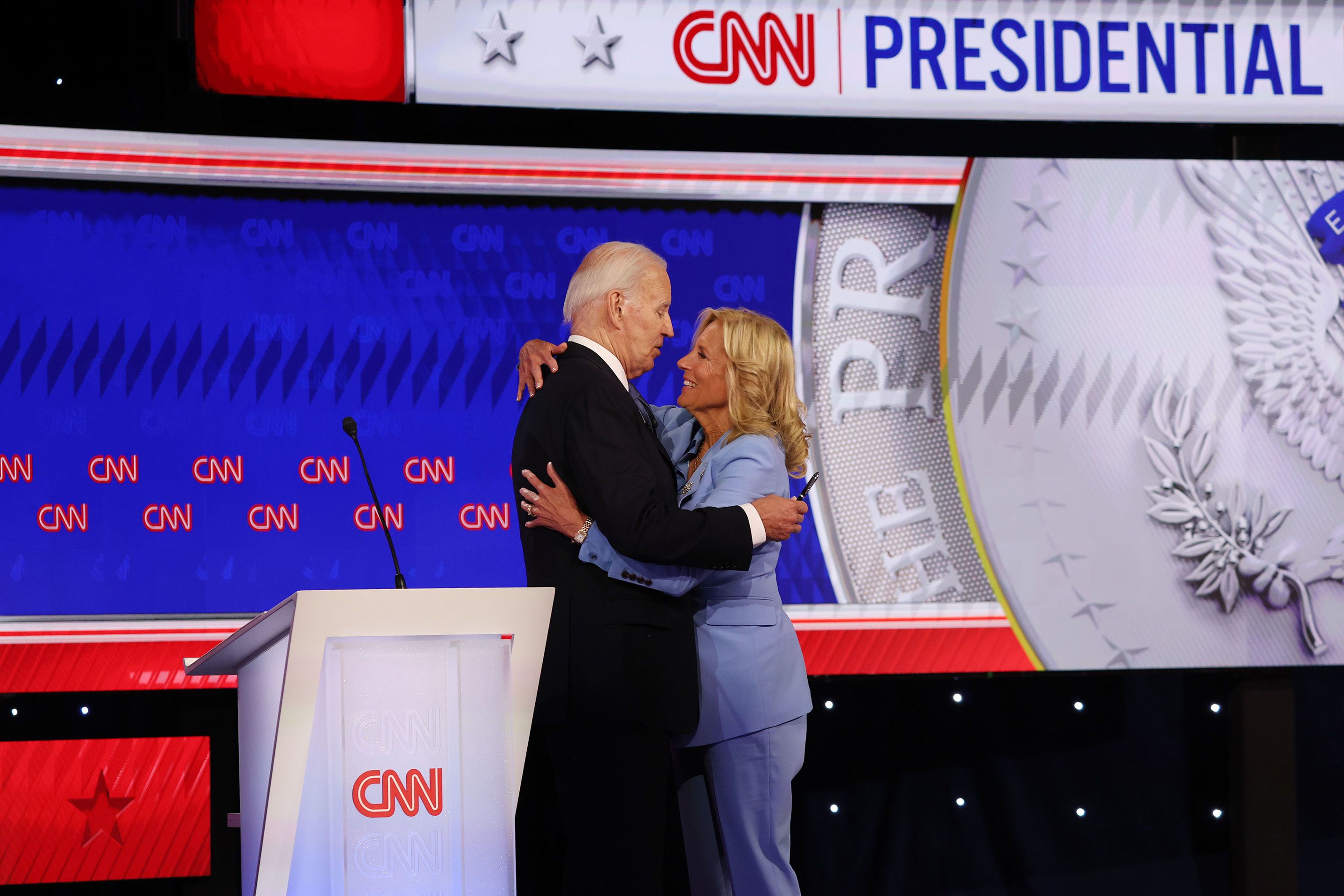 The Bidens embrace after the debate.