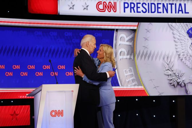 The Bidens embrace after the debate.