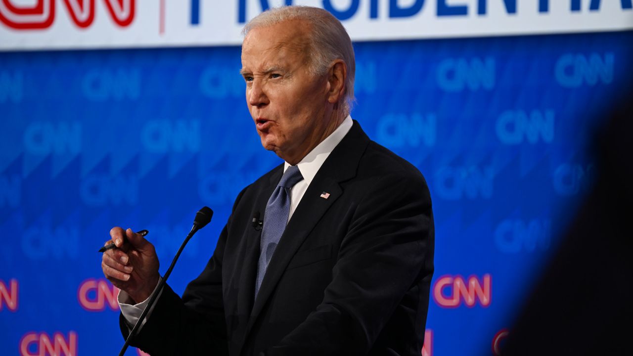 Former President Donald Trump and President Joe Biden debate at CNN's Atlanta studios on June 27, 2024.