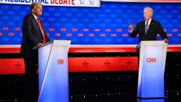 Former President Donald Trump and President Joe Biden debate at CNN's Atlanta studios on June 27, 2024.