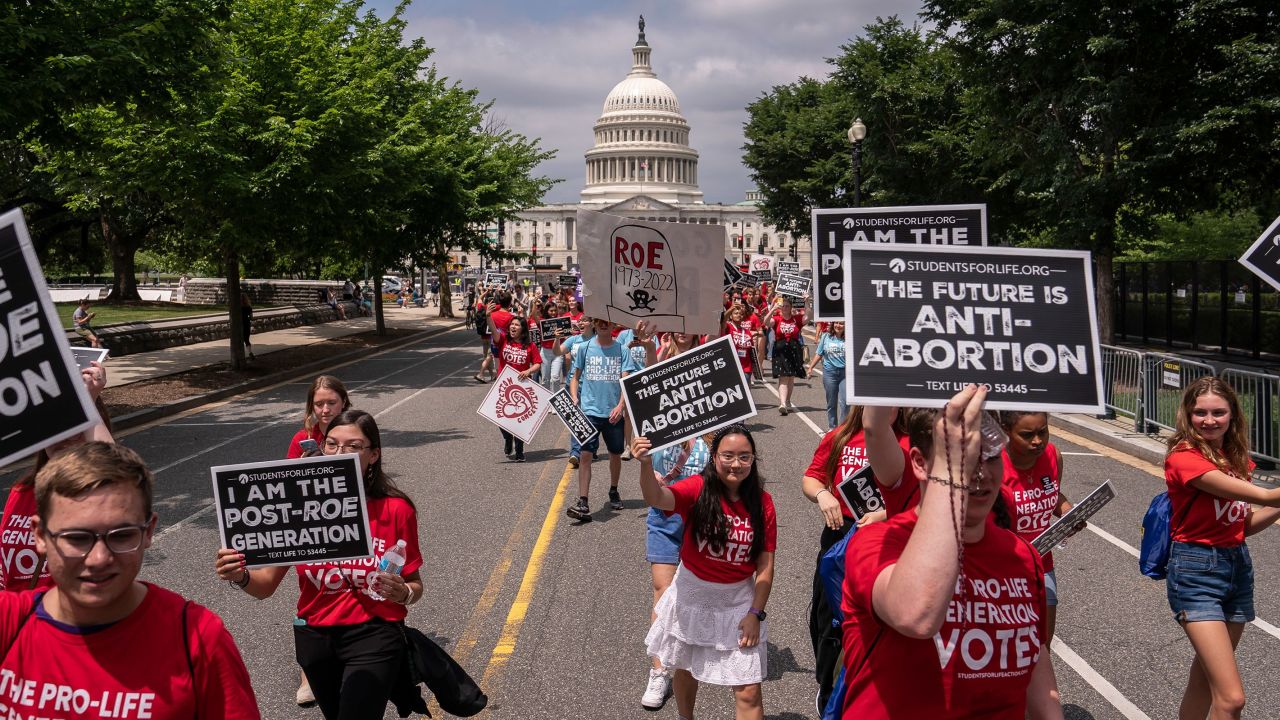 Anti-abortion activists demonstrate in front of the Supreme Court in Washington, DC, on June 24, 2022. 