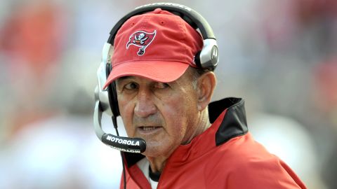 Tampa Bay Buccaneers defensive coordinator Monte Kiffin looks on during an NFL wildcard football playoff game against the New York Giants, Sunday Jan 6, 2008 in Tampa, Fla.  (AP Photo/Steve Nesius)