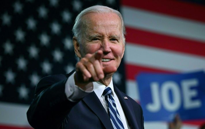 Biden gestures during the Democratic National Committee's winter meeting in Philadelphia in February 2023.