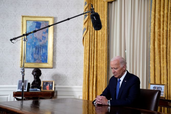 Biden speaks to the nation from the Oval Office in July 2024 on his decision to <a  target="_blank">step aside from the 2024 presidential race</a>, calling it a matter of saving democracy. "I revere this office. But I love my country more," he said.