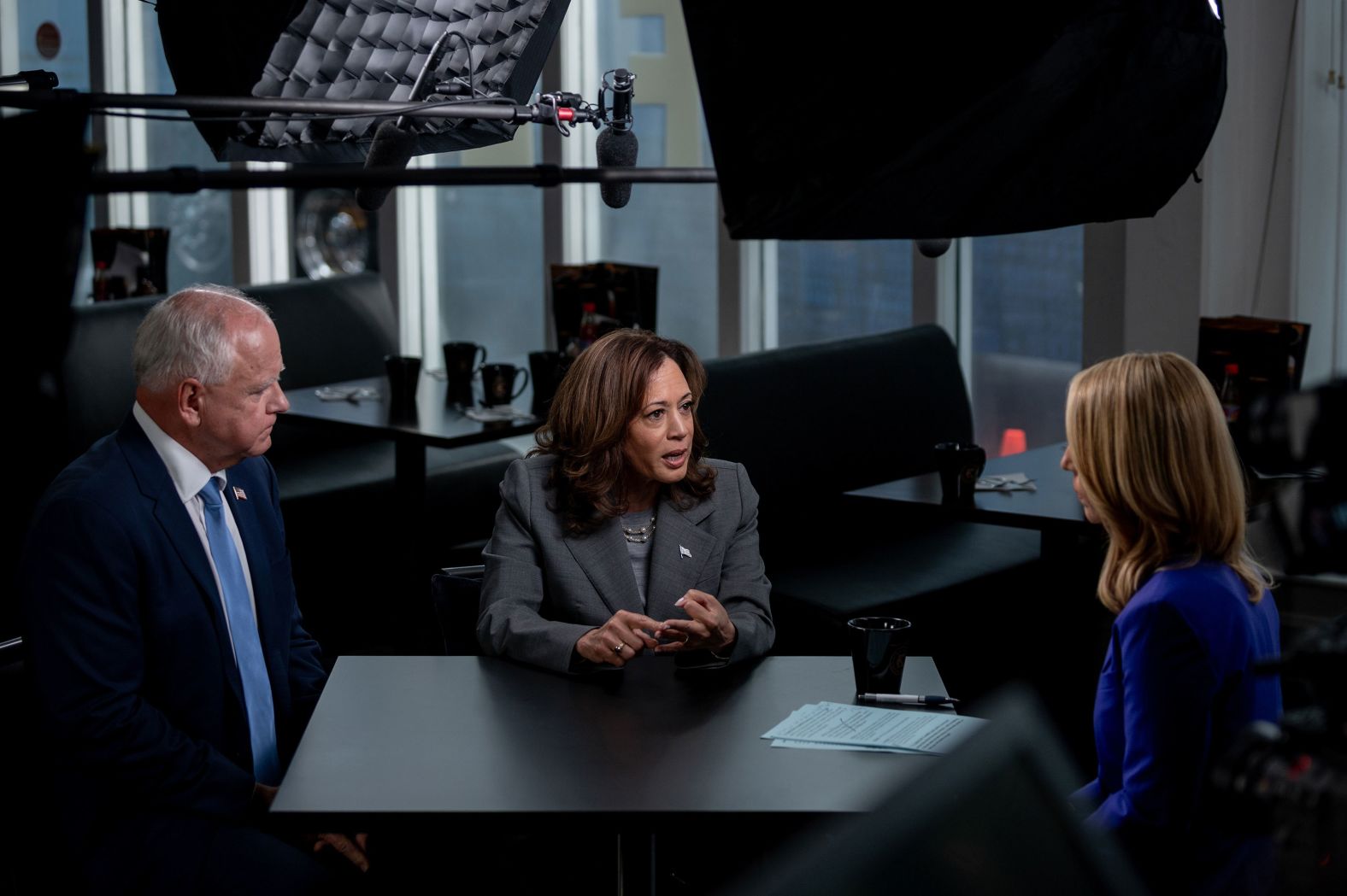 CNN's Dana Bash, right, interviews Harris and Walz in Savannah, Georgia, in August 2024. It was <a href="https://www.cnn.com/2024/08/29/politics/kamala-harris-tim-walz-cnntv/index.html" target="_blank">Harris' first in-depth interview with a major media outlet</a> since she became the nominee.