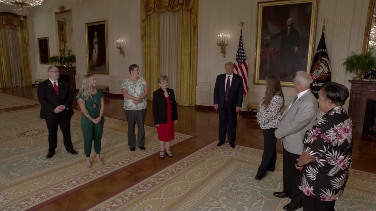 President Trump speaks to first responders at the White House. 