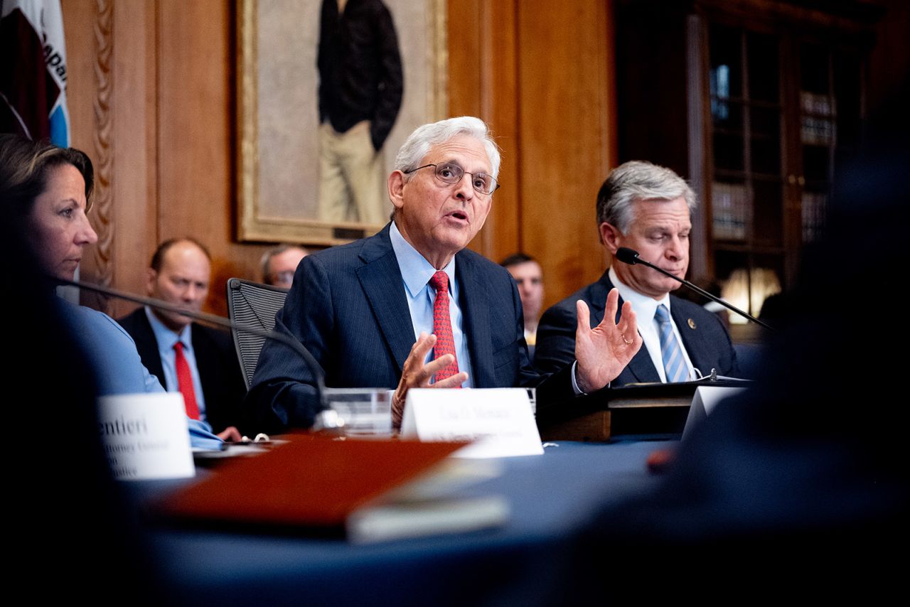 Attorney General Merrick Garland speaks during an Election Threats Task Force meeting at the Justice Department on September 4.