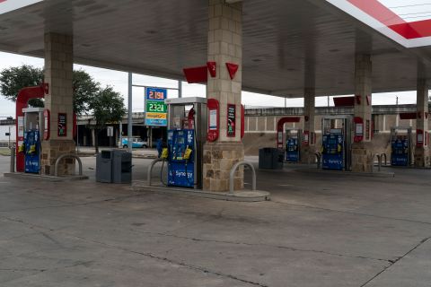 Pumps are out of service at an Exxon gas station in Houston due to high demand on February 18, after winter weather caused electricity blackouts.