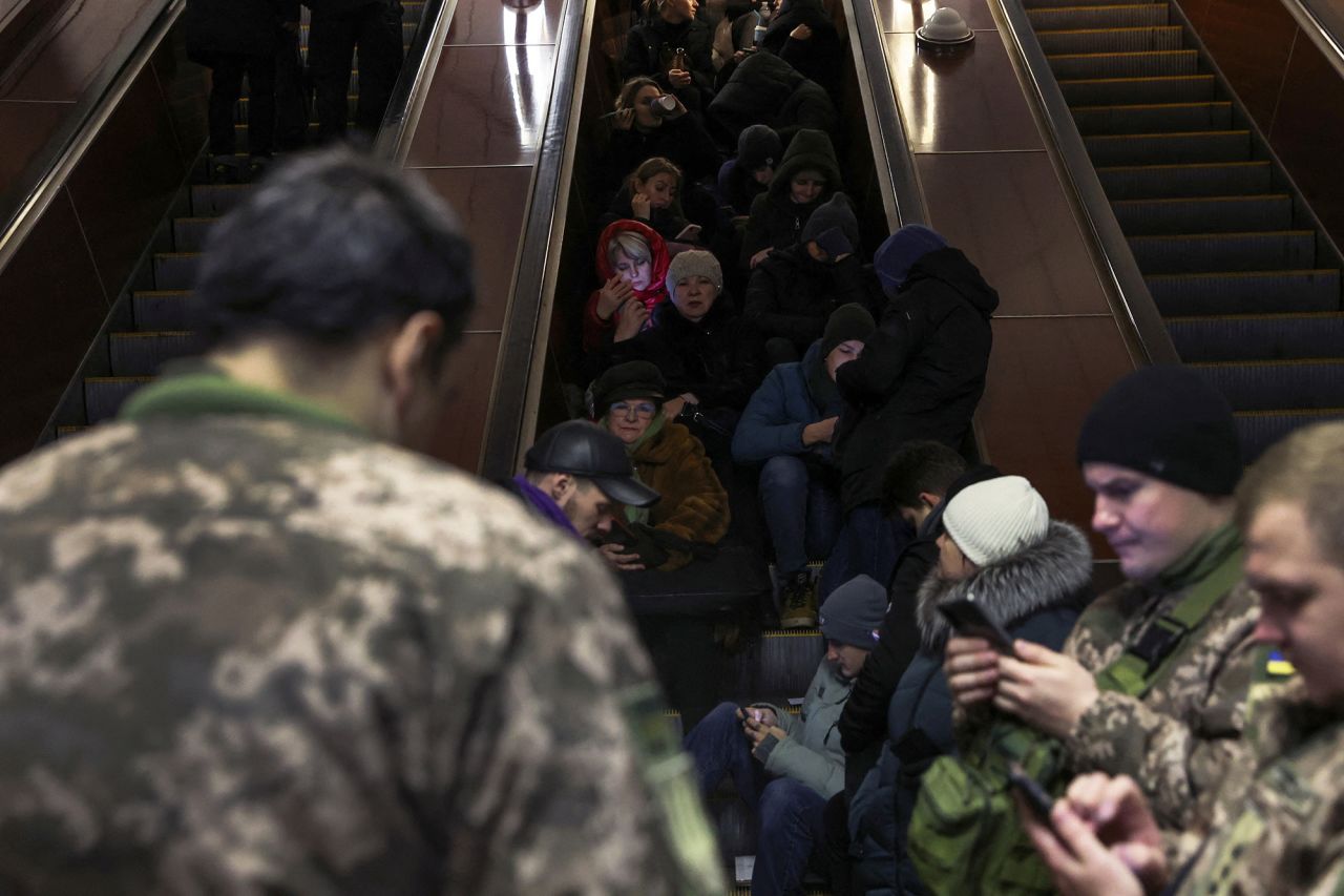 People take shelter inside the metro station amid Russian missile attacks in Kyiv,?Ukraine, on December 5.
