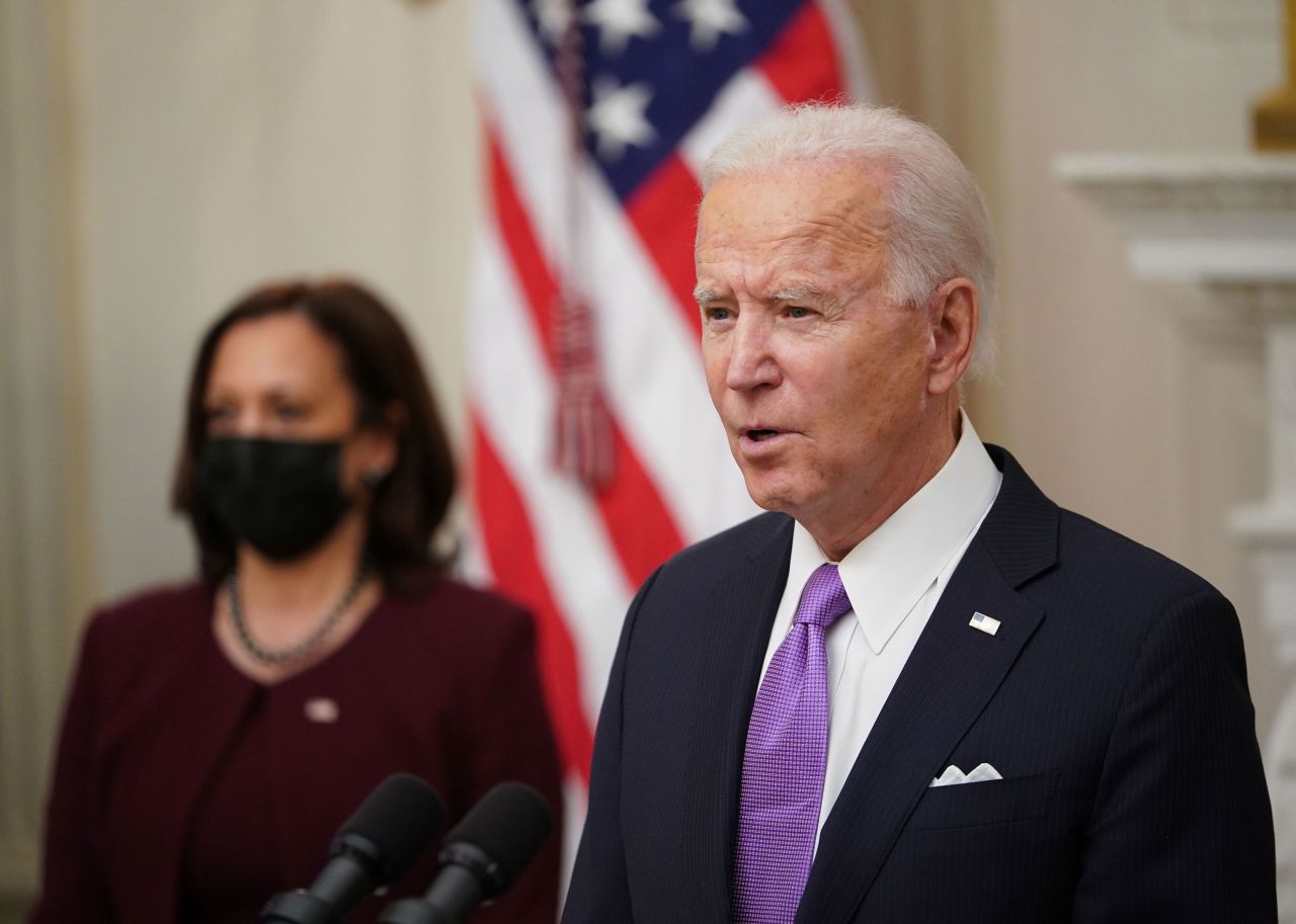 President Joe Biden speaks about the Covid-19 response in the State Dining Room of the White House in Washington, DC, on January 21.