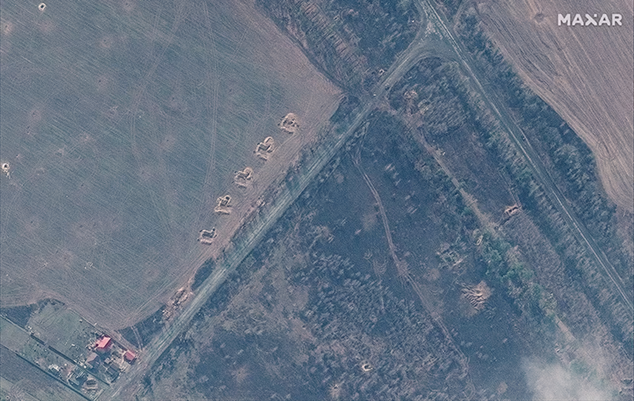 More empty revetments are seen near the airport. 