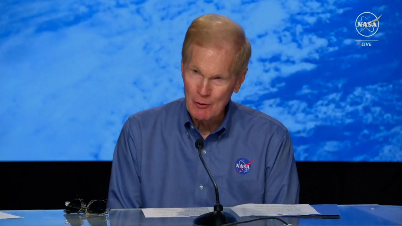 In this screen grab from video, NASA administrator Bill Neslon speaks at a press conference at Cape Canaveral, Florida, On Wednesday.