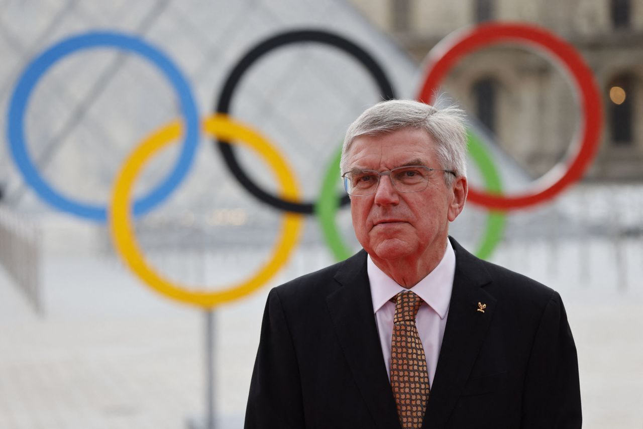 Thomas Bach, President of the International Olympic Committee (IOC) is pictured outside the Louvre Museum in Paris, on July 25. 