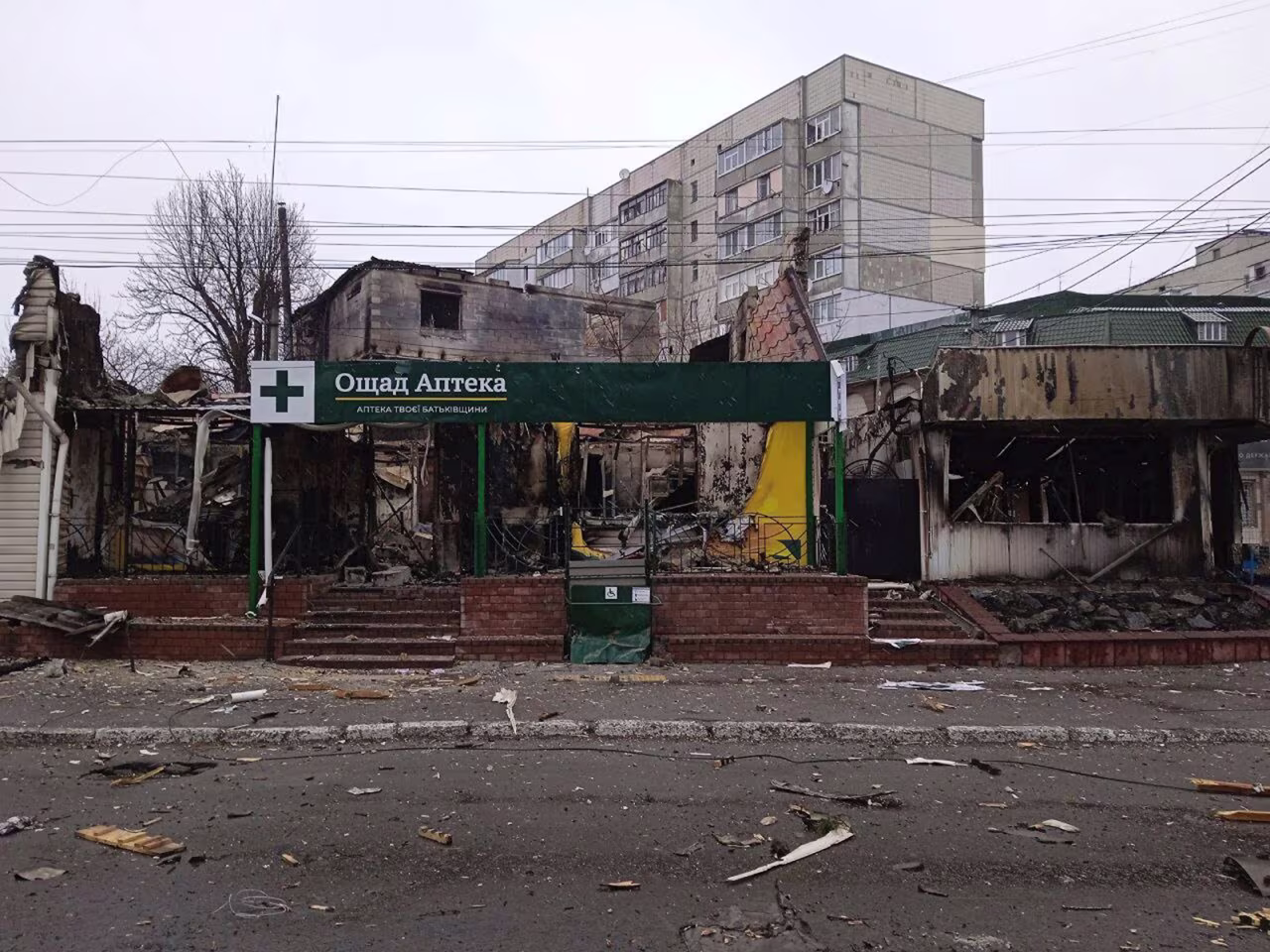 A view of heavy damage in the residential area of Borodyanka, on the outskirts of Kyiv, Ukraine, on Thursday, March 3.