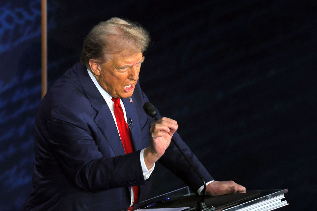 Former President Donald Trump gestures as he speaks during the debate  in Philadelphia on Tuesday, September 10.